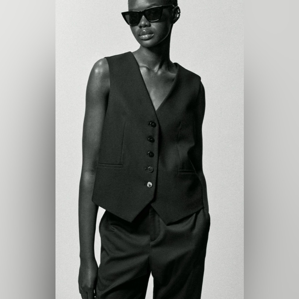 ZARA Black Tailored Waistcoat Vest Size M Button Front